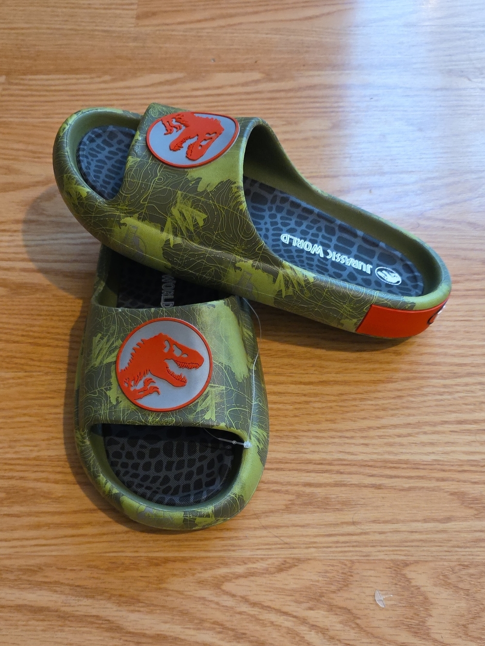 Jurassic World Olive Green & Orange Slip-On Slides